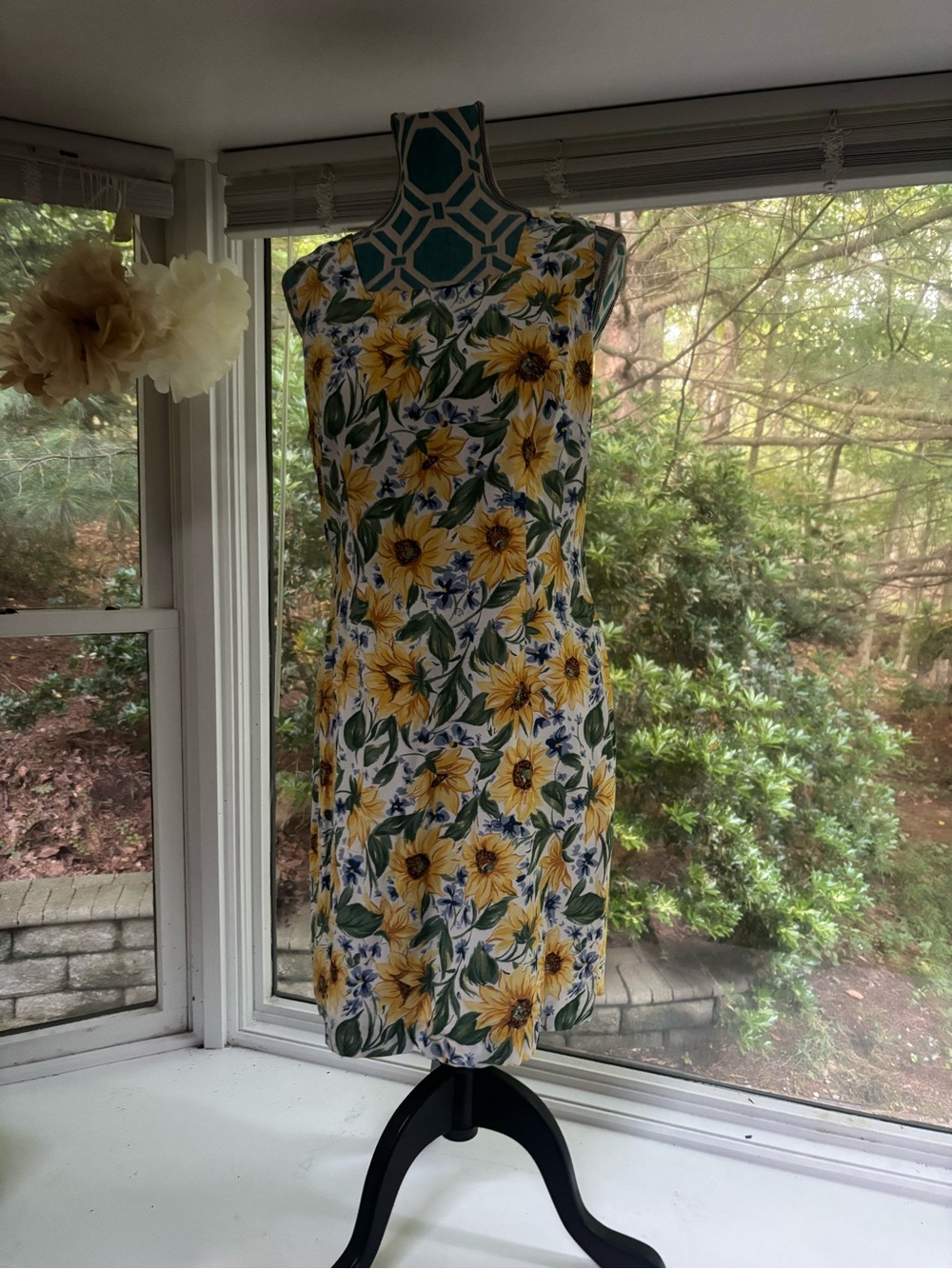 Yellow Sunflower Print Sleeveless Mini Dress